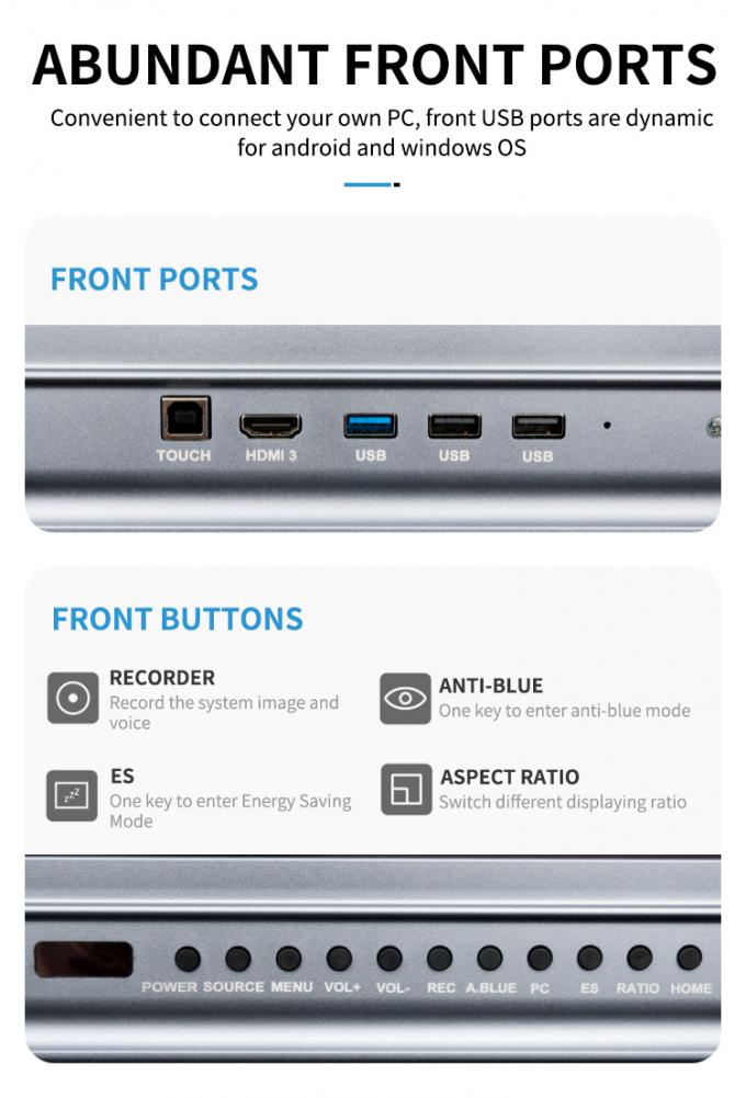 Iboard Nuevo producto 98" 4K Smart Display Interactivo Display de panel plano de gran tamaño pantalla táctil Monitor para sala de reuniones 7