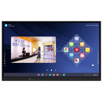 Temperatura de trabajo de 0 °C-40 °C Panel plano interactivo en negro o metálico con tamaños de pantalla interactivos