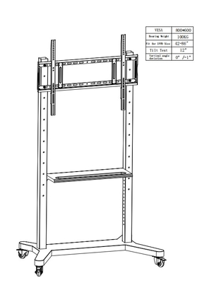 55" - 86" Stand de TV móvil ajustable con ruedas, compatibilidad para pantallas planas / curvas de 43"-100" hasta 220 libras marco de acero, 5 opciones de altura, carrito de TV rodante