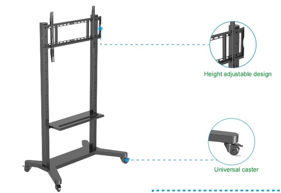 55" - 86" Stand de TV móvil ajustable con ruedas, compatibilidad para pantallas planas / curvas de 43"-100" hasta 220 libras marco de acero, 5 opciones de altura, carrito de TV rodante