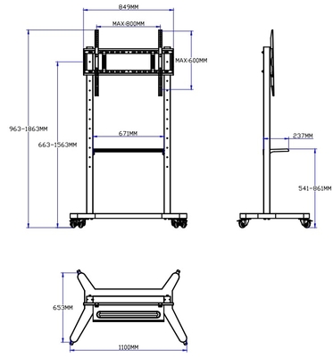 55" - 86" Stand de TV móvil ajustable con ruedas, compatibilidad para pantallas planas / curvas de 43"-100" hasta 220 libras marco de acero, 5 opciones de altura, carrito de TV rodante