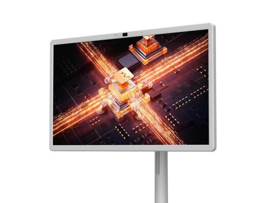 Venta de fábrica 32 pulgadas blanco cargable ktv restaurante mostrando sala escenario touch paneles android tableta con ruedas móviles una cámara y altavoces