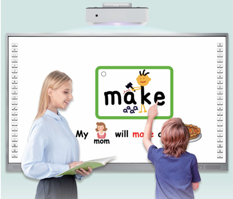 Pizarra interactiva iBoard de 82, 86 y 96 pulgadas con soporte multitáctil, interfaz USB e infrarrojos para presentaciones fluidas en escuelas, educación, oficinas y salas de reuniones.