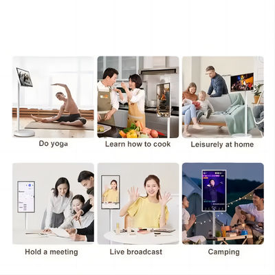 IBoard 27 32 pulgadas Android 13 Panel táctil en la célula Smart TV pantalla táctil LCD monitor rodante soporte móvil giratorio con batería