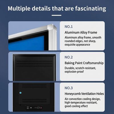 Señalización digital con ángulo de visión >178° y temperatura de almacenamiento de -20°C a 60°C con CMS basado en la nube o local