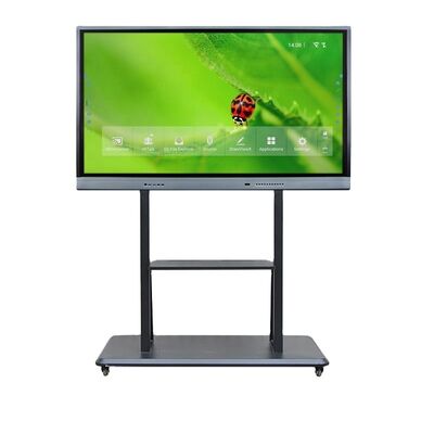 Pantalla opcional multilingüe de 75 pulgadas con dispositivo todo en uno que presenta una lámina de acero galvanizado como panel posterior y soporta múltiples idiomas OSD