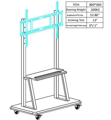 Soporte móvil para el traje ajustable de la altura de los tableros del panel interactivo de la pantalla táctil para la talla 52 " ~86"