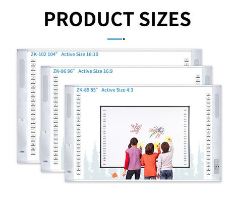 China Factory Direct Personalizar Todo en Uno Interactivo 20Touch Point IR Infrarrojo Cerámica 96 pulgadas Smart Boards Altavoz 16:10 Barra lateral Boards Proyector Para la escuela universitaria con software de enseñanza