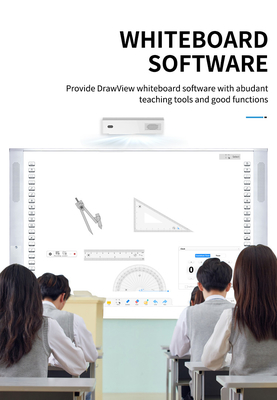 China Factory Direct All-In-One Interactivo 20Touch Point IR Infrarrojo Cerámica 96 pulgadas Sistema dual Smart Boards Altavoz 16:10 Tablas de proyección de barra lateral para la escuela universitaria con software de enseñanza