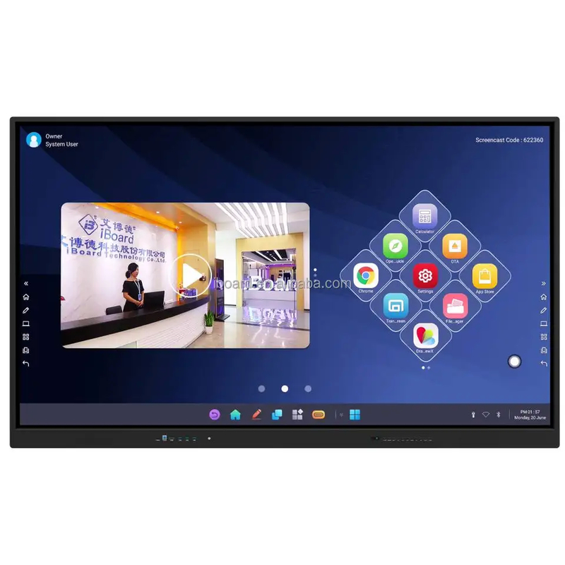 Temperatura de trabajo de 0 °C-40 °C Panel plano interactivo en negro o metálico con tamaños de pantalla interactivos