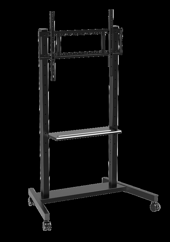 fábrica mayorista 55"- 86" ajustable Televisión móvil soporte con ruedas Compatibilidad Interactivo Whiteboard Smart Panel Hasta 220 Lbs Cuadro de acero carrito de televisión rodante