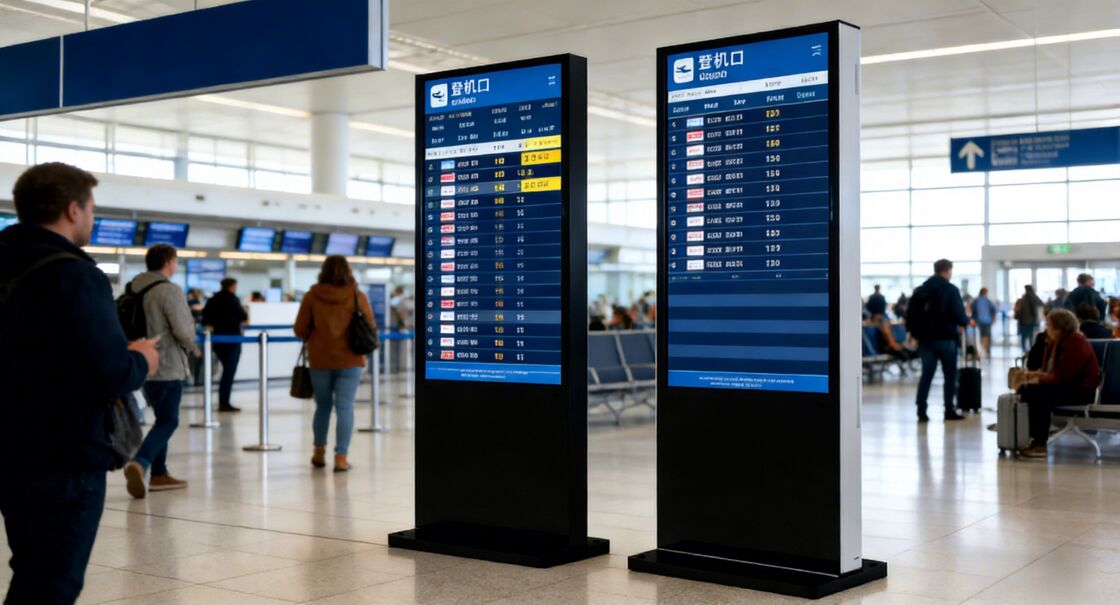 Pantalla Digital de 43 pulgadas en modo negro con gestión remota de contenido y tamaño de pantalla personalizado para una visualización publicitaria mejorada