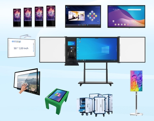 Display de panel plano interactivo, de tamaño: 55'/65'/75'/86', marco de aluminio ((revestimiento de pintura o superficie metálica), cubierta de acero, vidrio templado, transición digital para salones de clases y reuniones