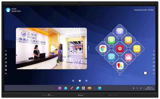 Último Android14 (32+512GB) 75 pulgadas Panel Interactivo Flat para solución de gama alta