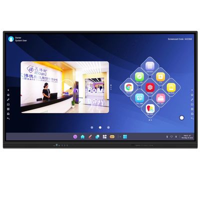 Experimenta el poder del monitor táctil interactivo de 2 mm de precisión 15W * 2 o 20W * 2 altavoces y proyección de pantalla inalámbrica