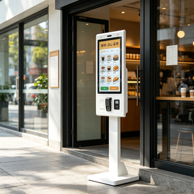 Quiosco de autoservicio de pedidos táctil capacitivo con cámara escáner QR e impresora de recibos